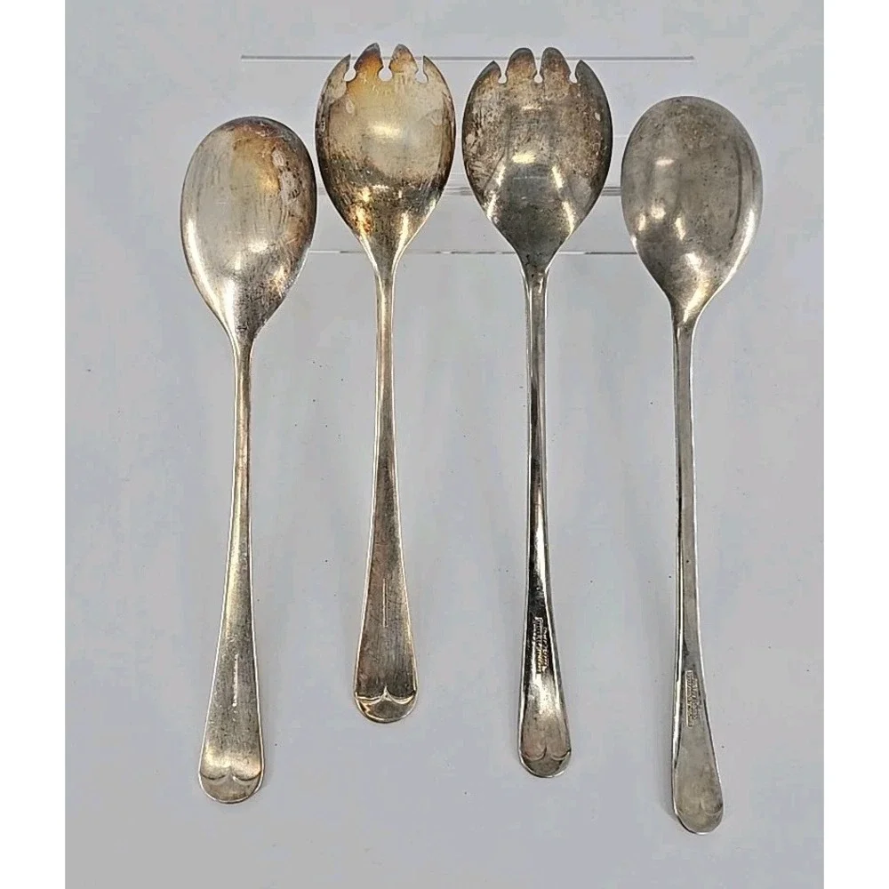 2 Pair Vtg Sheffield Salad Fork & Spoons Silver Plated Salad Serving Set England